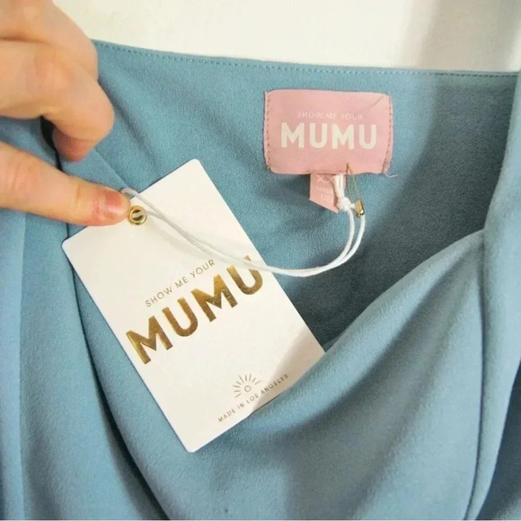 NWT Show Me Your MuMu Eden Midi Dress in Dusty Sage Blue Stretch - Picture 6 of 8